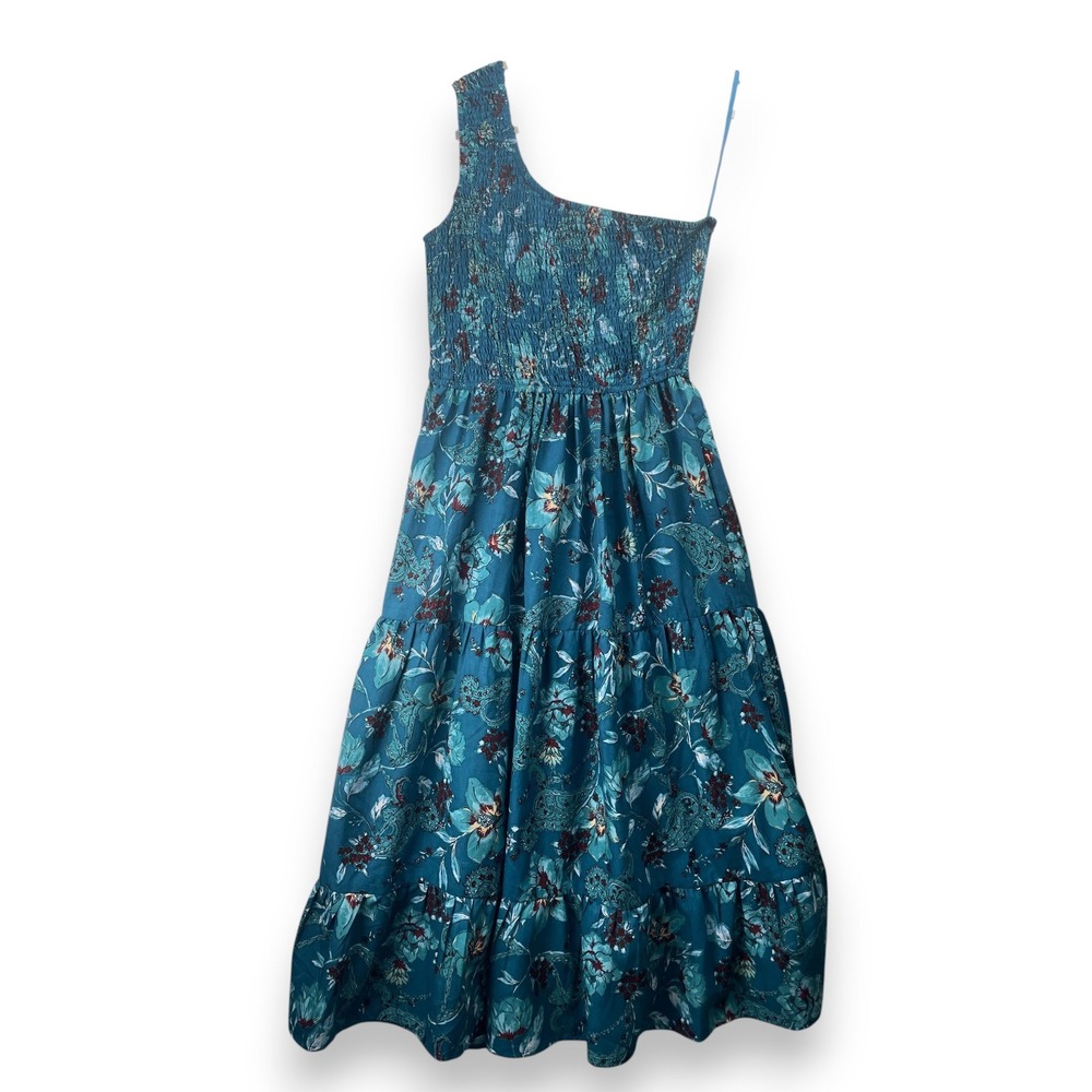 Band of the Free Teal Floral 1-Shoulder Smocked Tiered Maxi Dress M